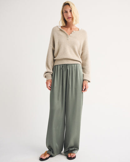 Abercrombie A&F Gemma Satin Wide Leg Pull-On Pant
