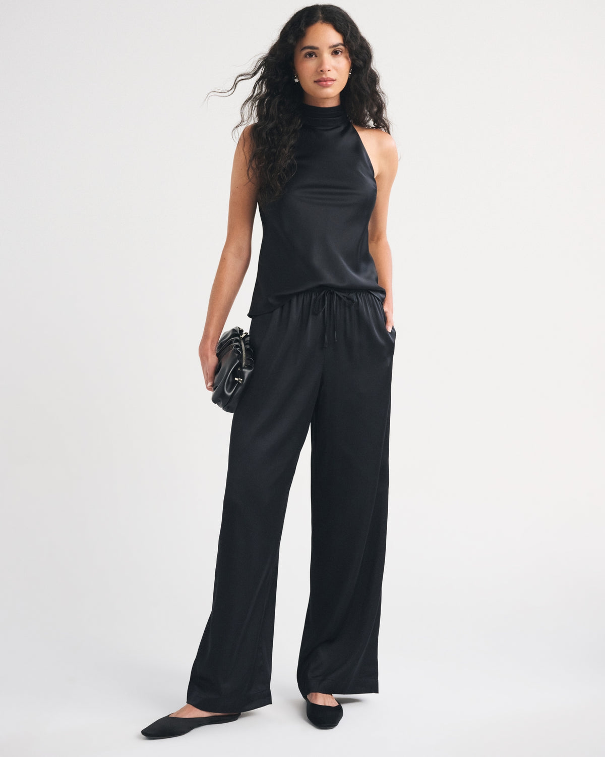 Abercrombie A&F Gemma Satin Wide Leg Pull-On Pant