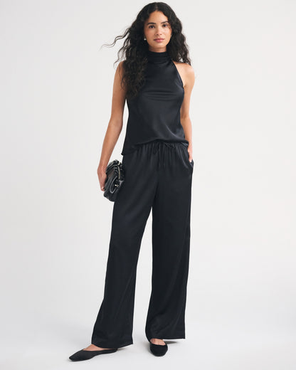 Abercrombie A&F Gemma Satin Wide Leg Pull-On Pant