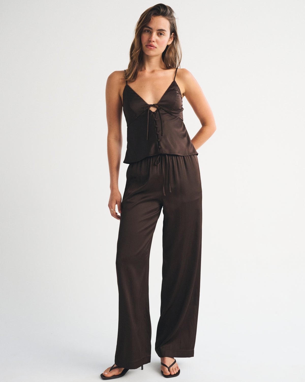 Abercrombie A&F Gemma Satin Wide Leg Pull-On Pant