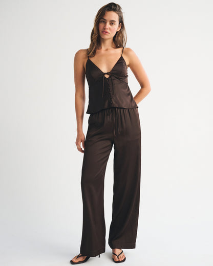 Abercrombie A&F Gemma Satin Wide Leg Pull-On Pant