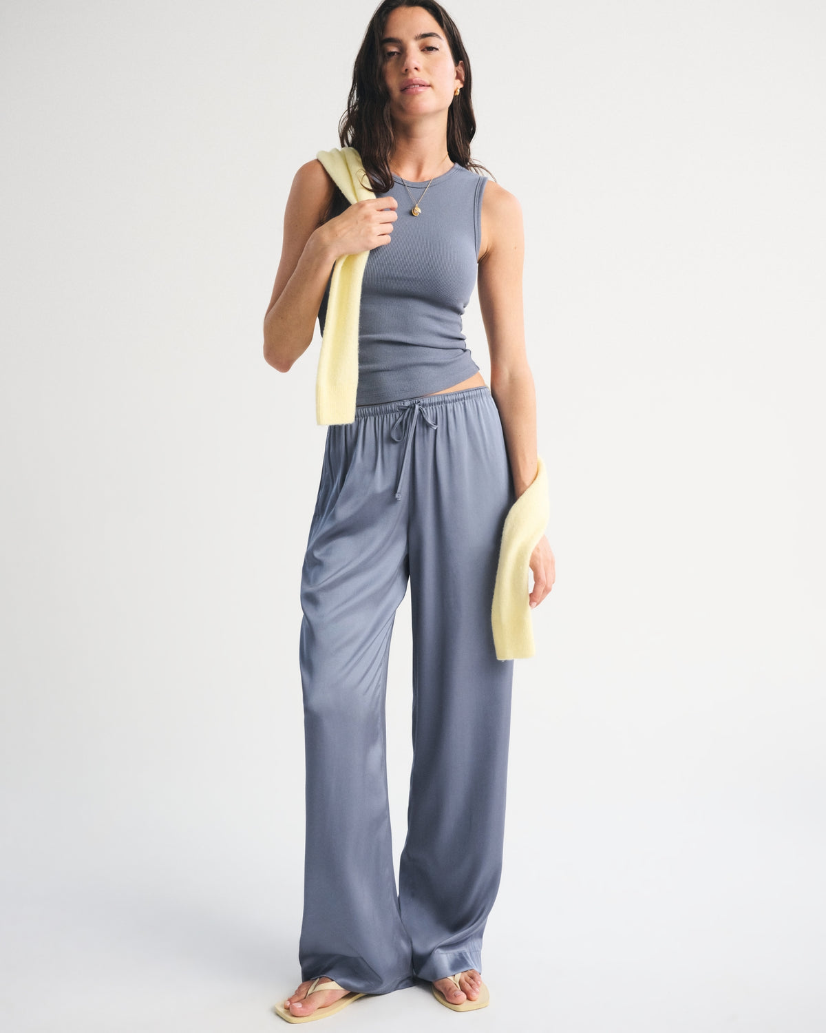 Abercrombie A&F Gemma Satin Wide Leg Pull-On Pant