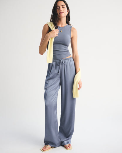 Abercrombie A&F Gemma Satin Wide Leg Pull-On Pant