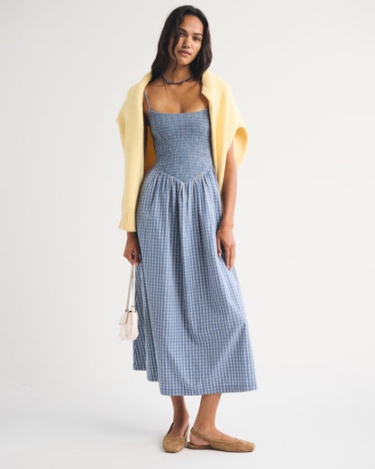 Abercrombie A&F Sydney Smocked Dipped-Waist Midi Dress