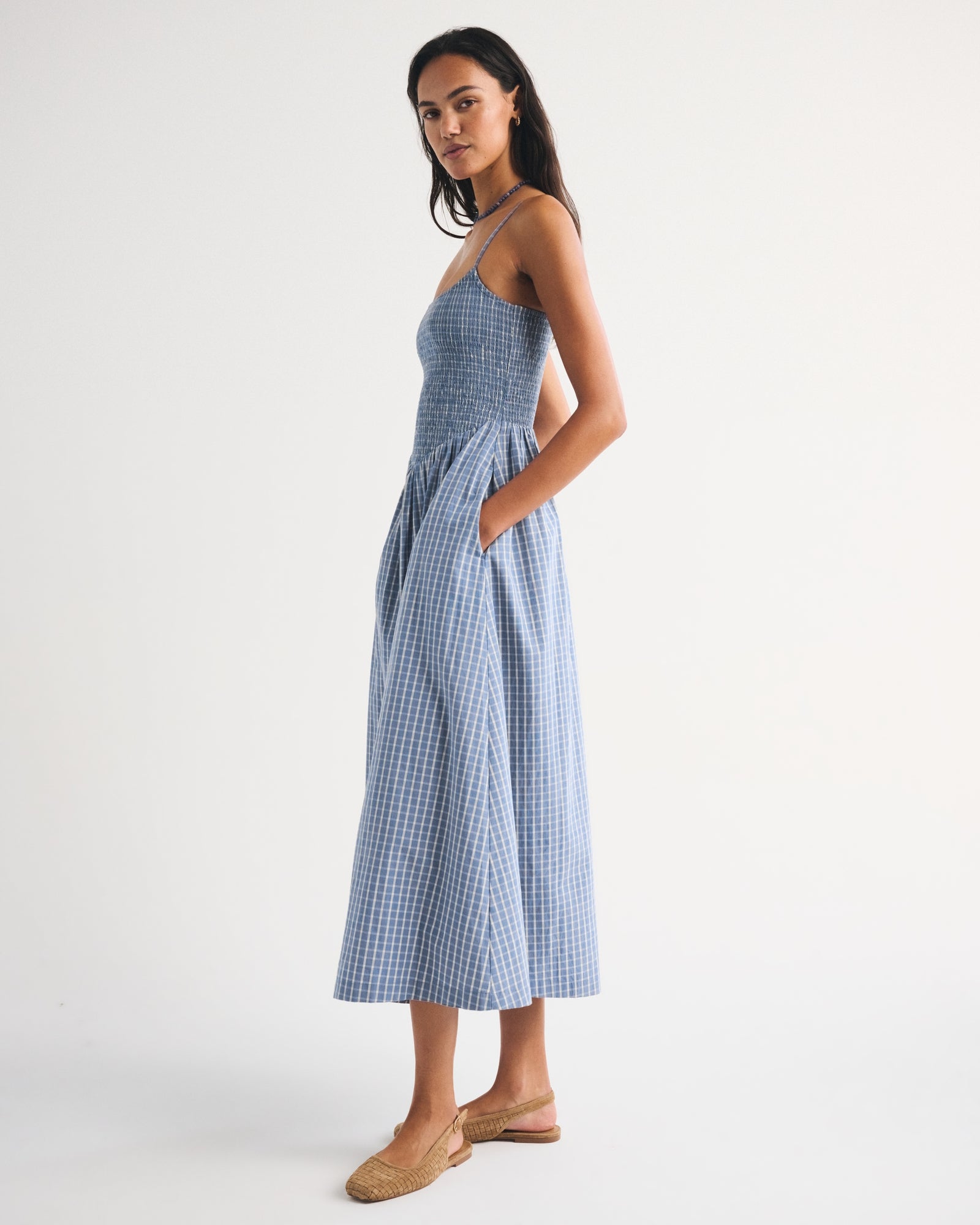 Abercrombie A&F Sydney Smocked Dipped-Waist Midi Dress