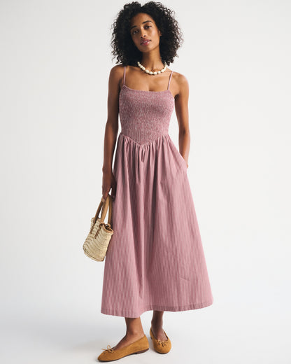 Abercrombie A&F Sydney Smocked Dipped-Waist Midi Dress