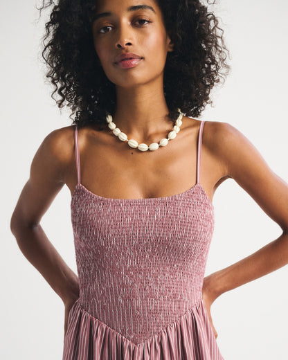 Abercrombie A&F Sydney Smocked Dipped-Waist Midi Dress