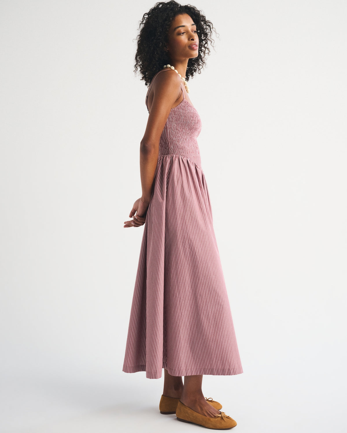Abercrombie A&F Sydney Smocked Dipped-Waist Midi Dress
