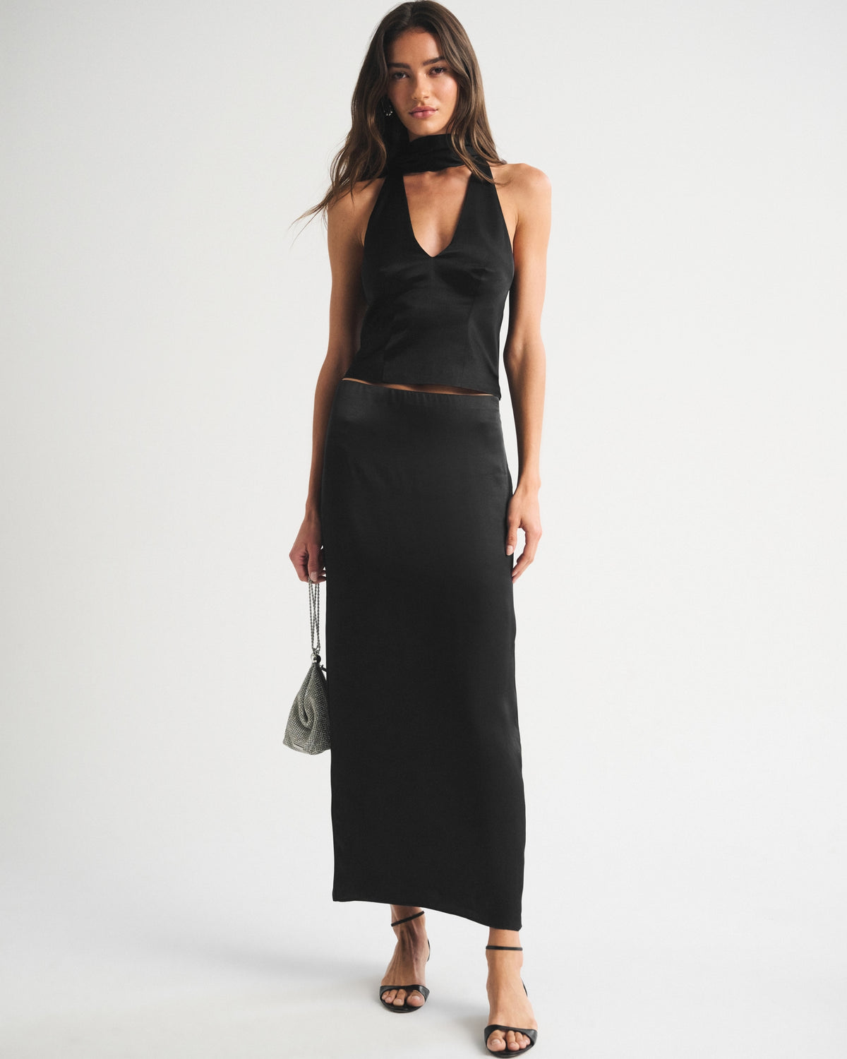 Abercrombie Mid Rise Satin Maxi Set Skirt