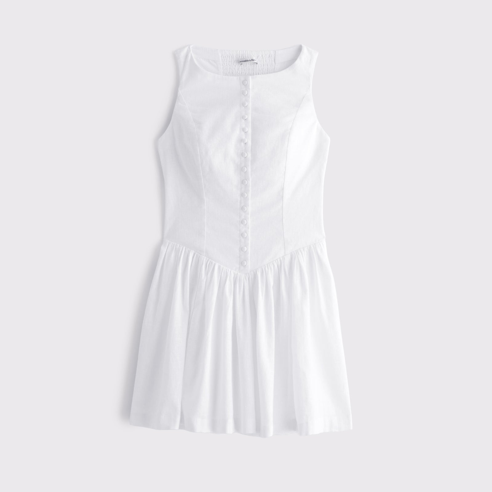 Abercrombie Linen-Cotton Blend High Neck Button-Embellished Mini Dress