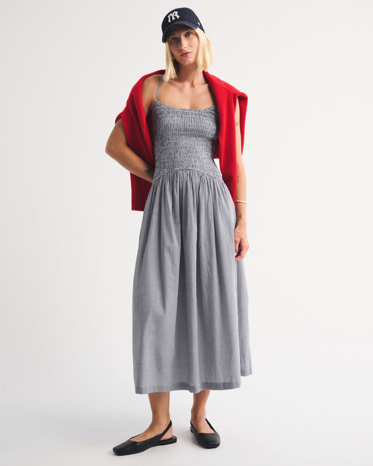 Abercrombie 100% Cotton Smocked Eyelet Drop-Waist Midi Dress