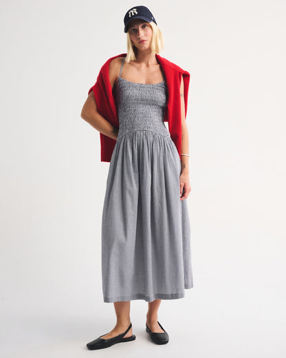 Abercrombie 100% Cotton Smocked Eyelet Drop-Waist Midi Dress