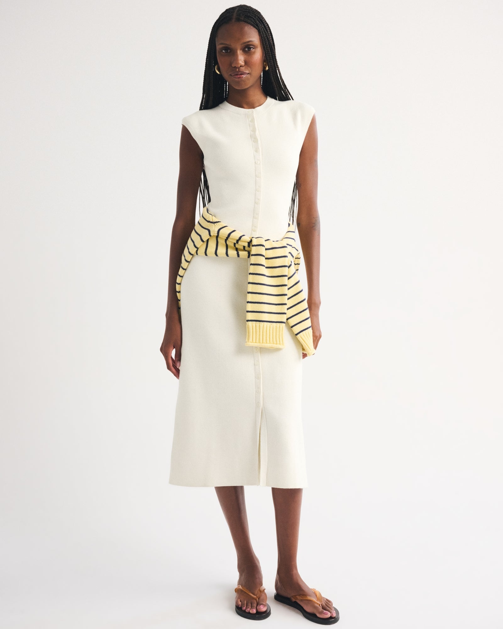 Abercrombie Short-Sleeve Button-Through Sweater Midi Dress