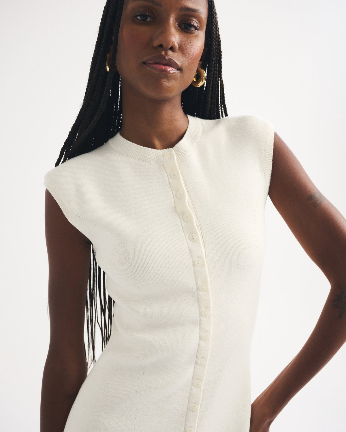 Abercrombie Short-Sleeve Button-Through Sweater Midi Dress