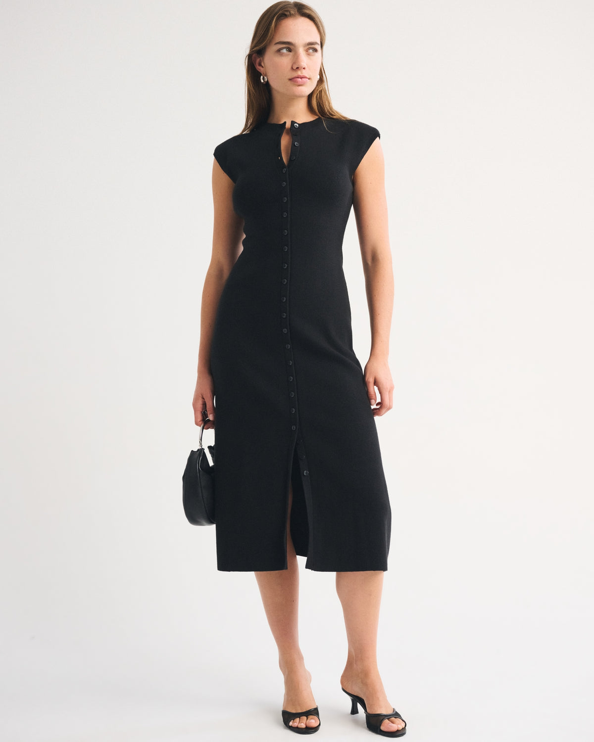 Abercrombie Short-Sleeve Button-Through Sweater Midi Dress