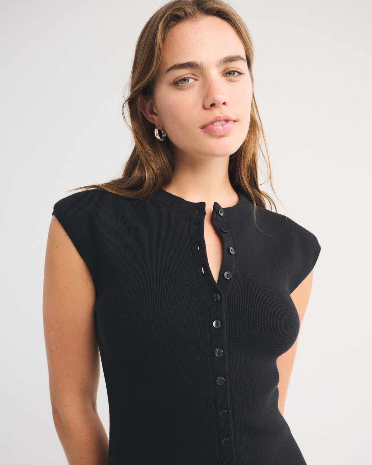 Abercrombie Short-Sleeve Button-Through Sweater Midi Dress