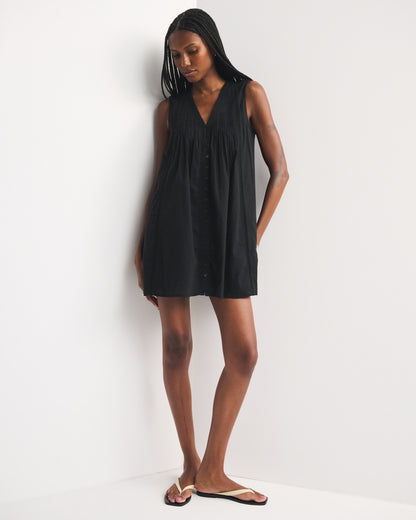 Abercrombie 100% Cotton Lace-Trim Pintuck Button-Through Easy Mini Dress