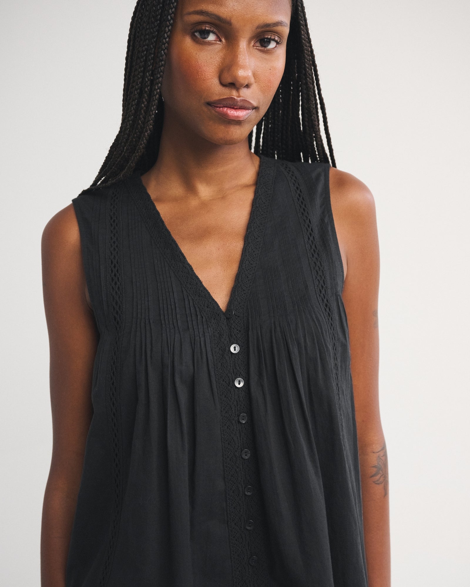 Abercrombie 100% Cotton Lace-Trim Pintuck Button-Through Easy Mini Dress