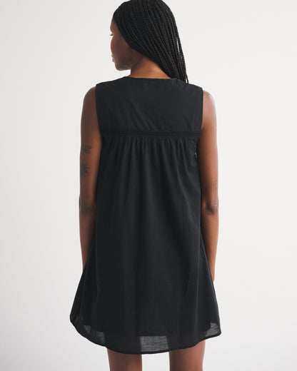 Abercrombie 100% Cotton Lace-Trim Pintuck Button-Through Easy Mini Dress