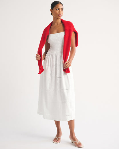 Abercrombie 100% Cotton Smocked Eyelet Drop-Waist Midi Dress