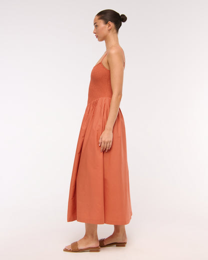 Abercrombie A&F Sydney Smocked Dipped-Waist Midi Dress