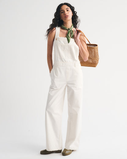 Abercrombie 100% Cotton Embroidered Trim Overall Jumpsuit