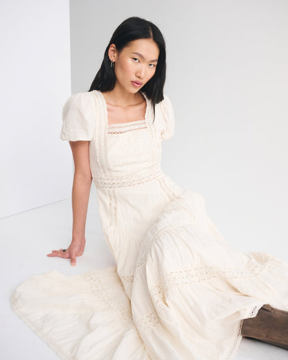 Abercrombie Puff Sleeve Lace-Pieced Maxi Dress