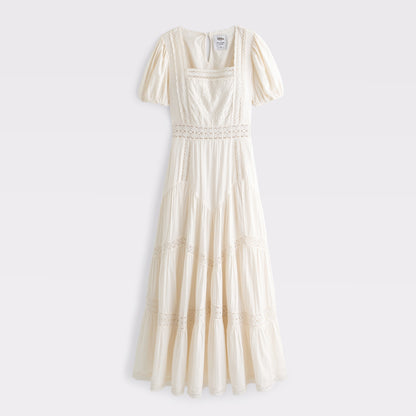 Abercrombie Puff Sleeve Lace-Pieced Maxi Dress
