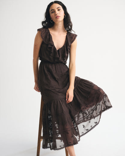 Abercrombie V-Neck Embroidered Tiered Maxi Dress