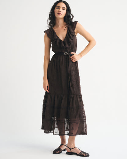 Abercrombie V-Neck Embroidered Tiered Maxi Dress