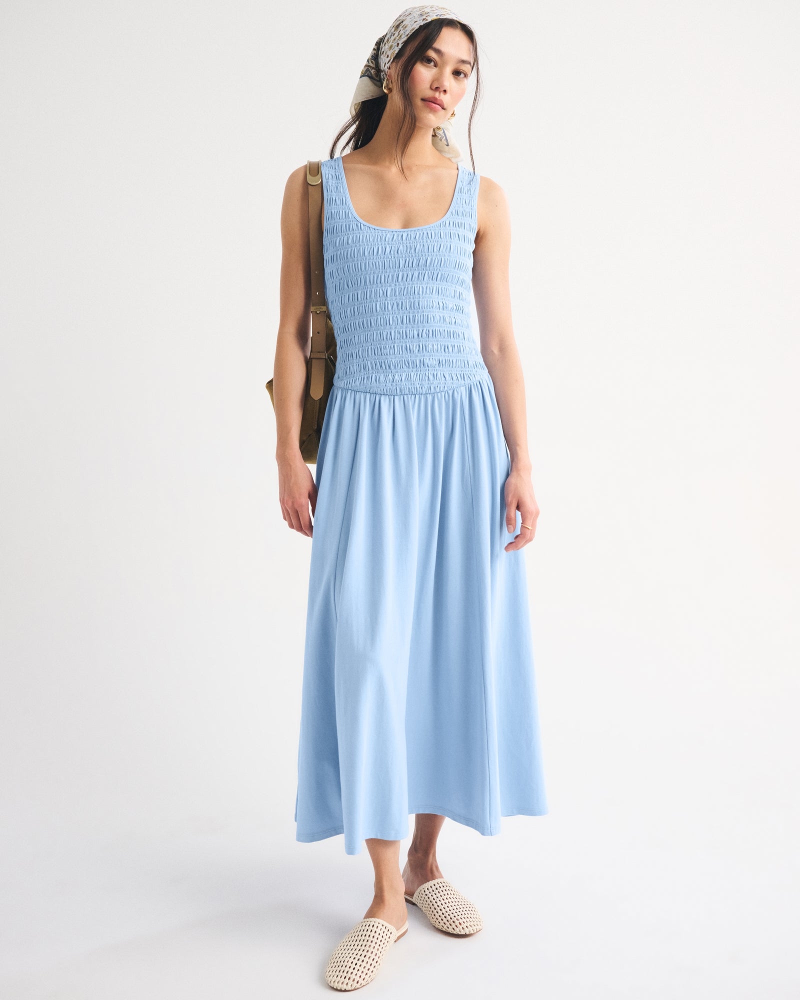 Abercrombie A&F Sydney Smocked Reversible Neckline Knit Midi Dress