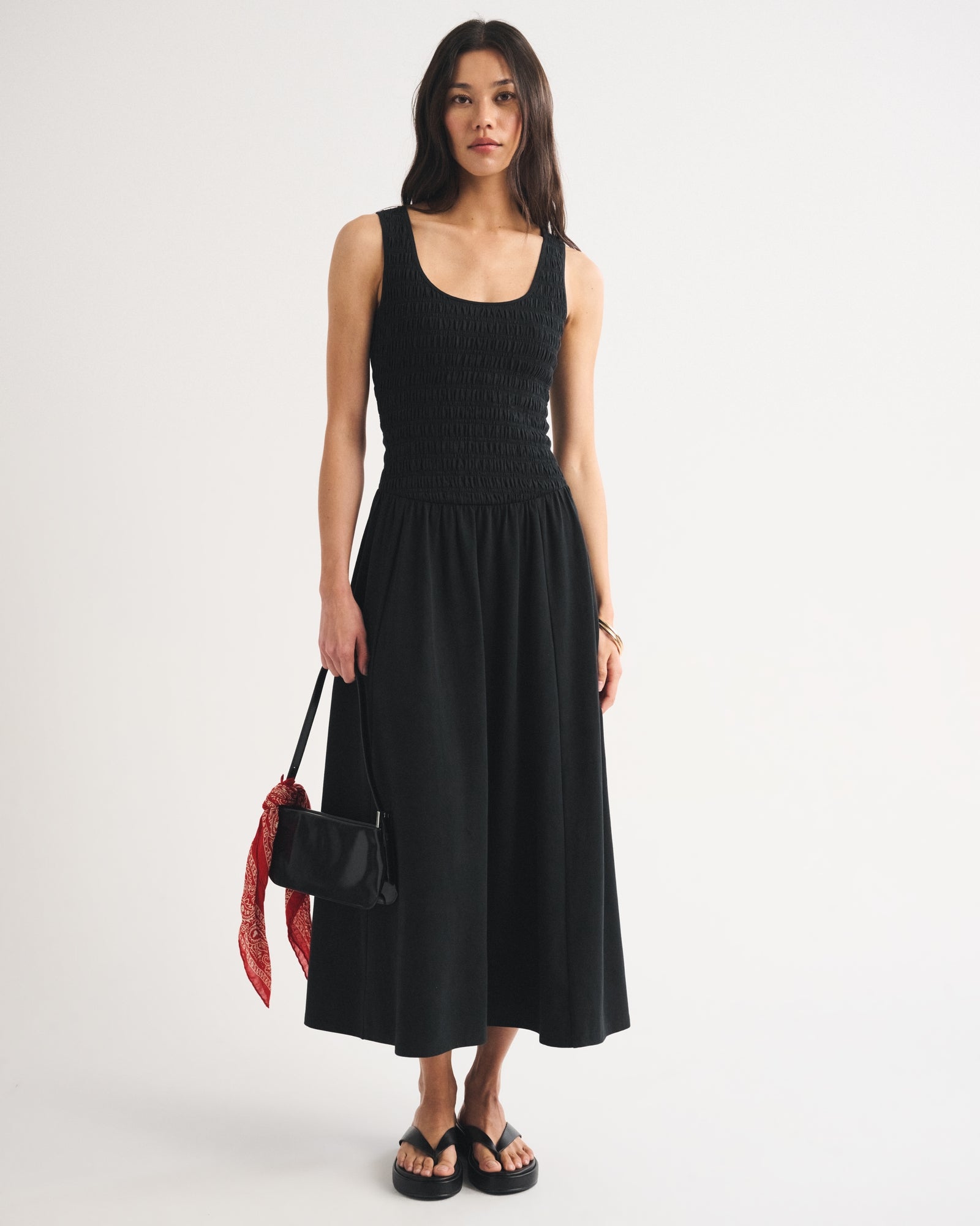 Abercrombie A&F Sydney Smocked Reversible Neckline Knit Midi Dress