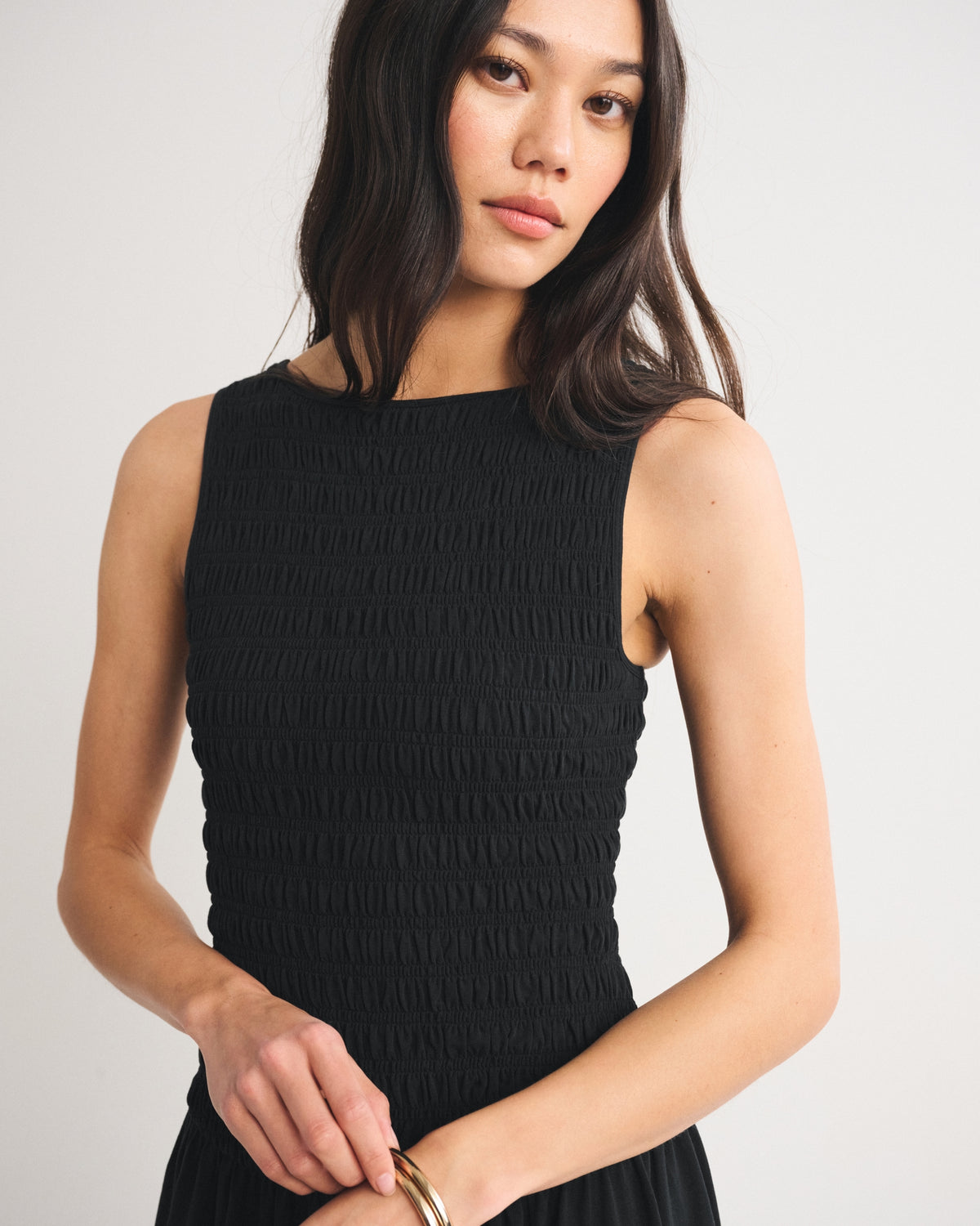 Abercrombie A&F Sydney Smocked Reversible Neckline Knit Midi Dress