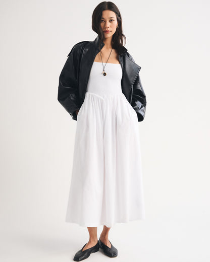 Abercrombie 100% Cotton A&F Sydney Smocked Dipped-Waist Midi Dress
