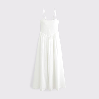 Abercrombie 100% Cotton A&F Sydney Smocked Dipped-Waist Midi Dress
