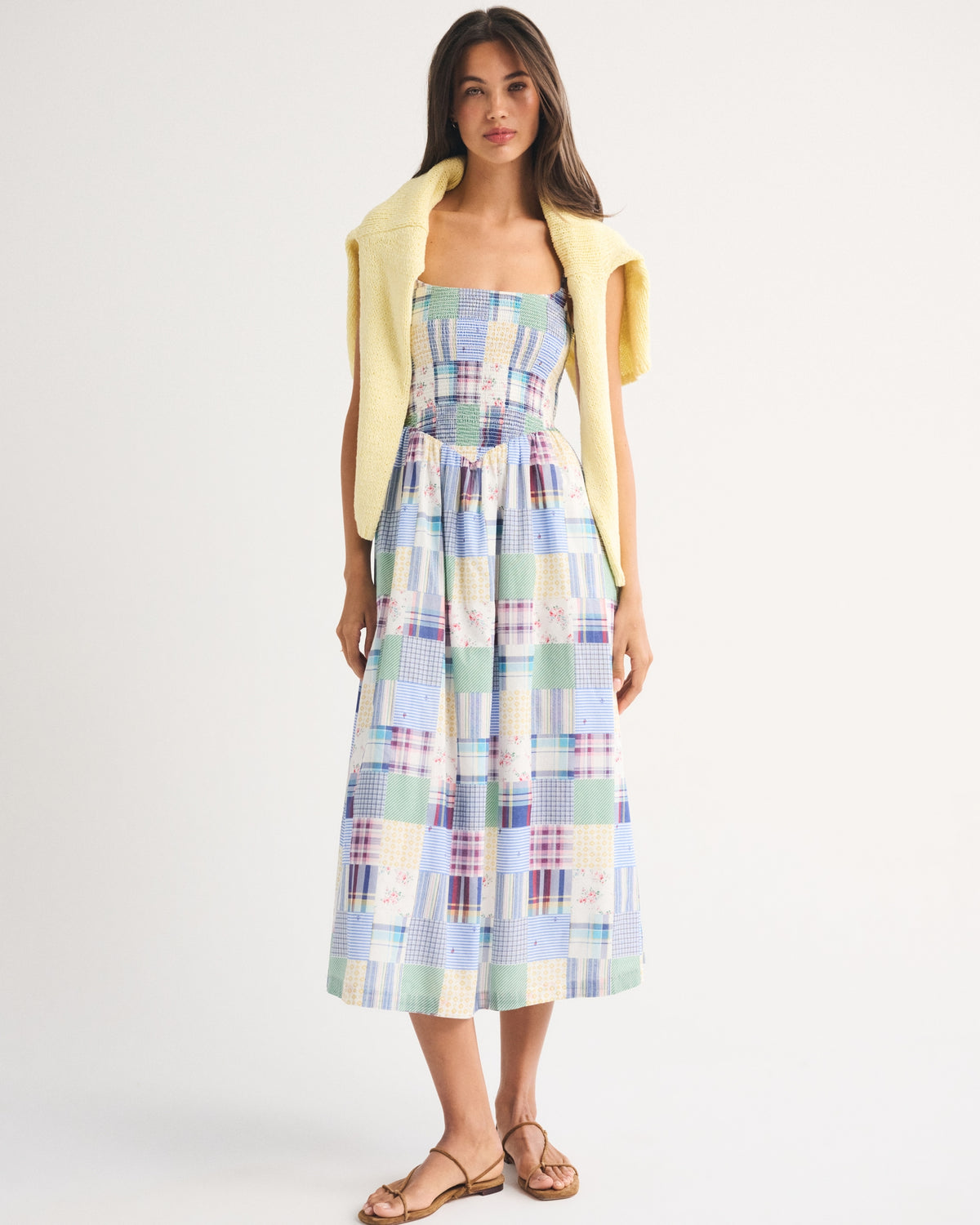 Abercrombie 100% Cotton A&F Sydney Smocked Dipped-Waist Midi Dress