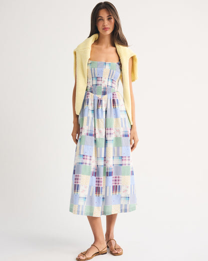Abercrombie 100% Cotton A&F Sydney Smocked Dipped-Waist Midi Dress