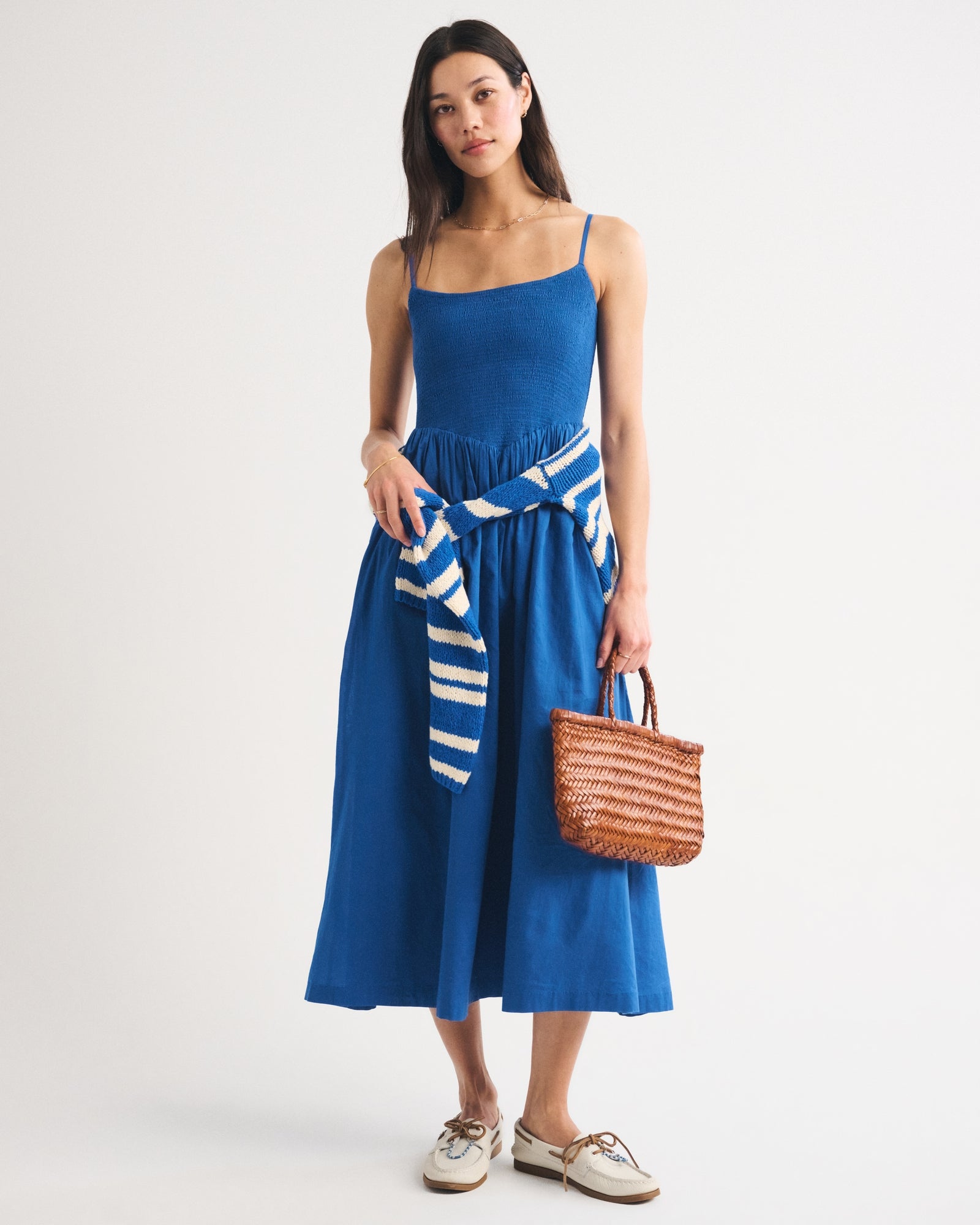 Abercrombie 100% Cotton A&F Sydney Smocked Dipped-Waist Midi Dress