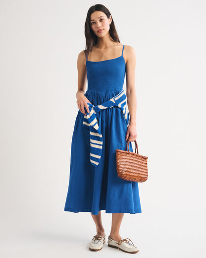 Abercrombie 100% Cotton A&F Sydney Smocked Dipped-Waist Midi Dress