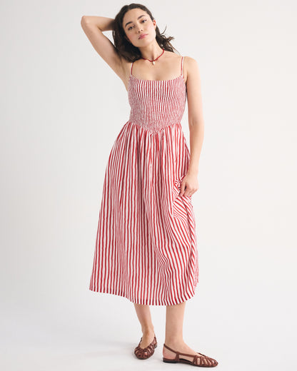 Abercrombie 100% Cotton A&F Sydney Smocked Dipped-Waist Midi Dress