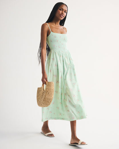 Abercrombie 100% Cotton A&F Sydney Smocked Dipped-Waist Midi Dress