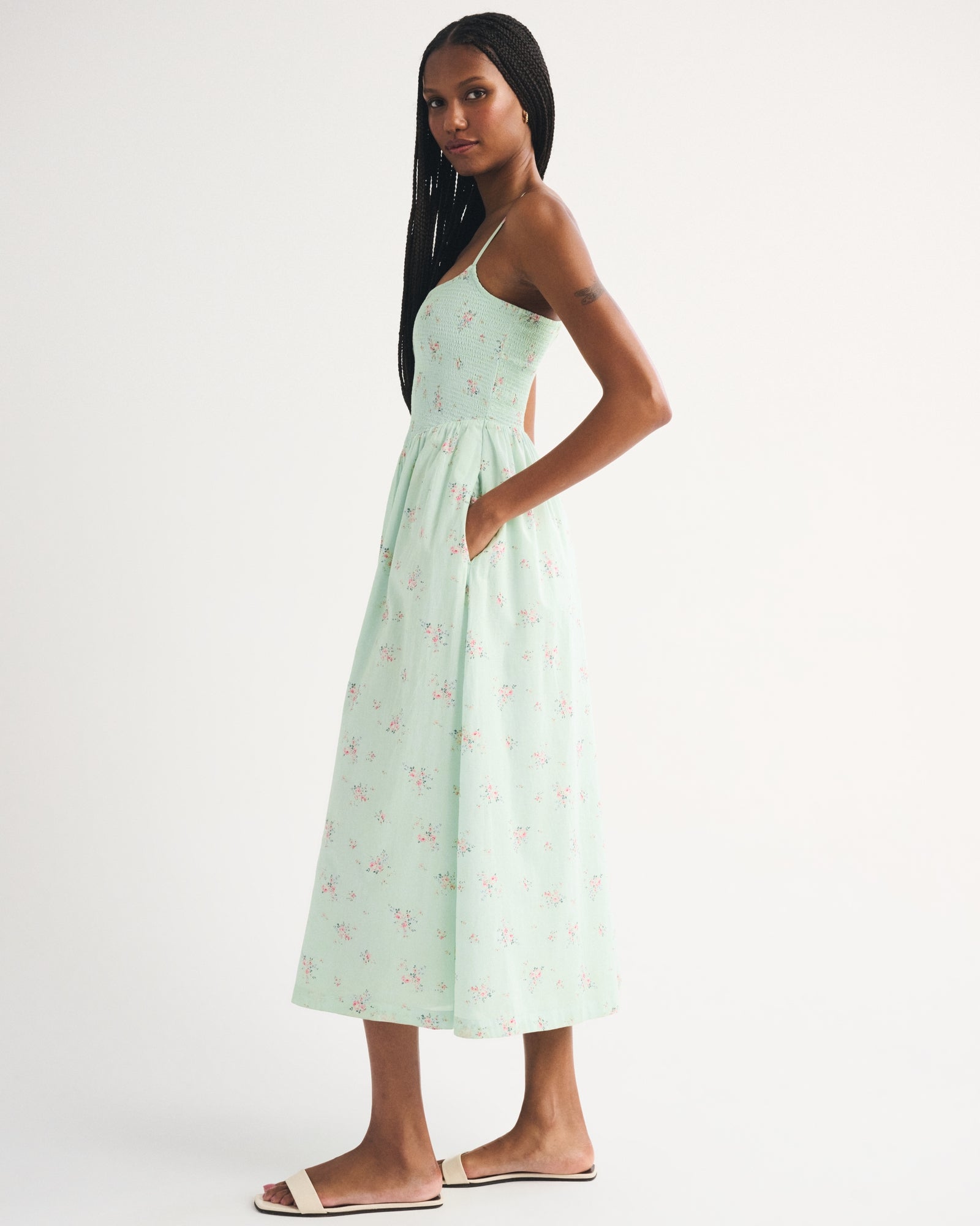 Abercrombie 100% Cotton A&F Sydney Smocked Dipped-Waist Midi Dress