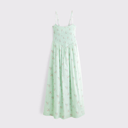 Abercrombie 100% Cotton A&F Sydney Smocked Dipped-Waist Midi Dress