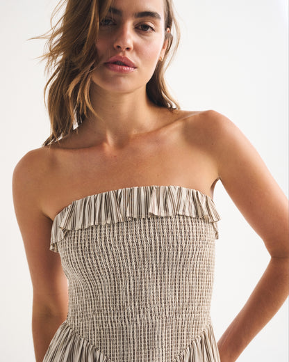 Abercrombie A&F Sydney Smocked Strapless Dipped-Waist Midi Dress