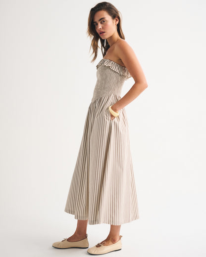 Abercrombie A&F Sydney Smocked Strapless Dipped-Waist Midi Dress