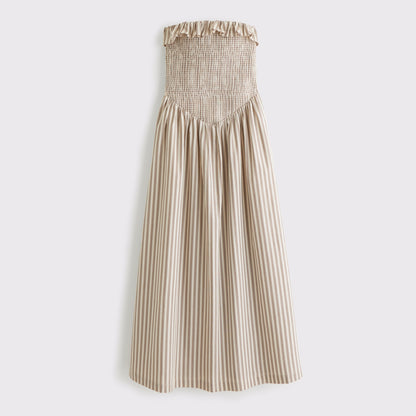 Abercrombie A&F Sydney Smocked Strapless Dipped-Waist Midi Dress