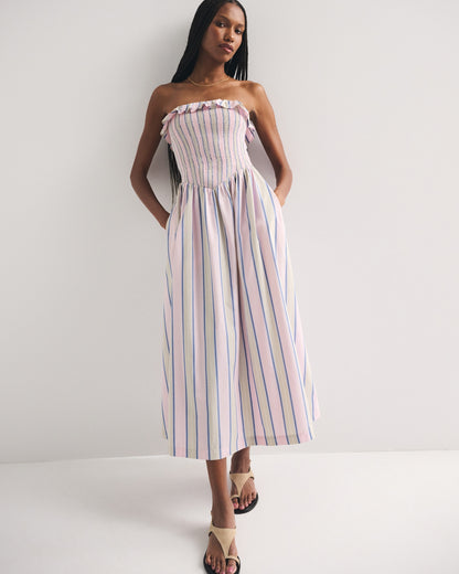 Abercrombie A&F Sydney Smocked Strapless Dipped-Waist Midi Dress