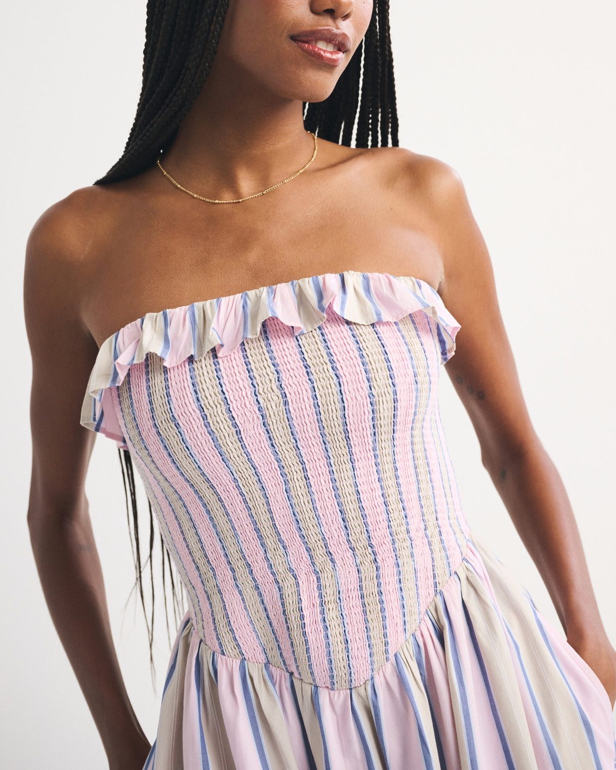 Abercrombie A&F Sydney Smocked Strapless Dipped-Waist Midi Dress