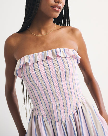 Abercrombie A&F Sydney Smocked Strapless Dipped-Waist Midi Dress