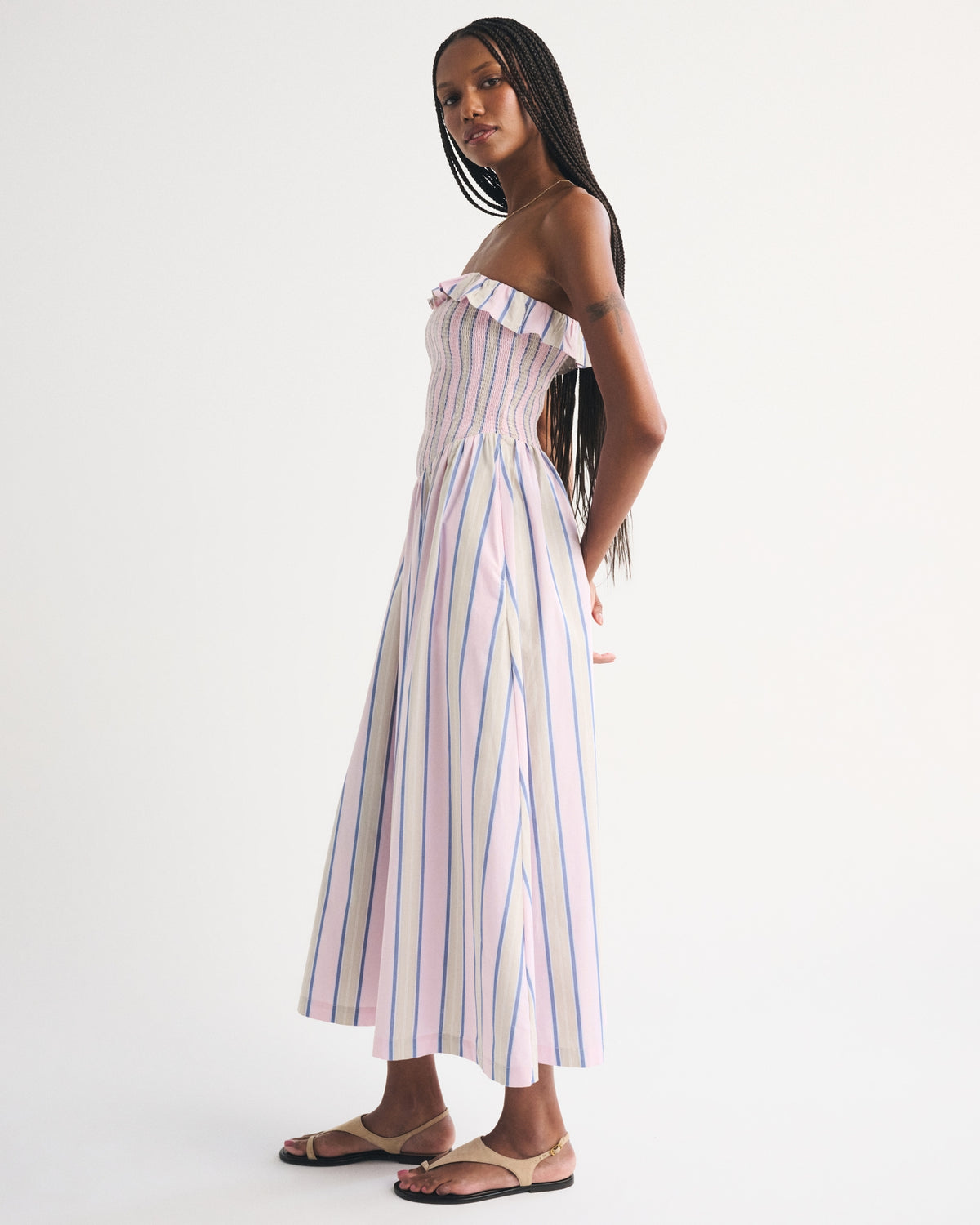 Abercrombie A&F Sydney Smocked Strapless Dipped-Waist Midi Dress